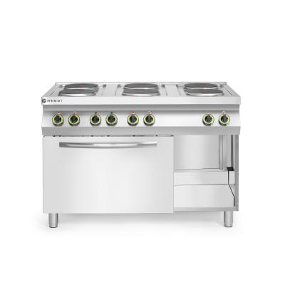 Elektrický vařič Kitchen Line – 6 plotýnek s konvektomatem GN 1/1, HENDI, Kitchen Line, 400V/18600W, 1200x700x(H)900mm | 226247
